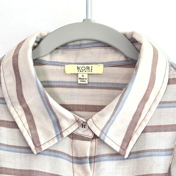 70's/80's Style Kori Blue and Brown Striped  Button Down Size S - Picture 4 of 10